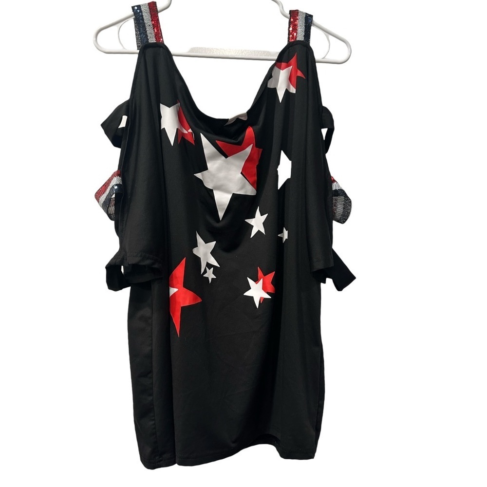 Women's Black Star Print Cold Shoulder Top plus size 5X - Picture 2 of 6